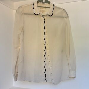 Cream silk Blouse with Black Trim